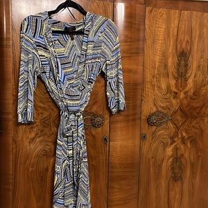 Laundry By Shelli Segal Faux Wrap Blue, Yellow and Black Dress Size Small